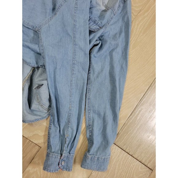 INSO Women's Medium Pearl Snap Western Chambray Denim Shirt Southwestern Back - Picture 6 of 10